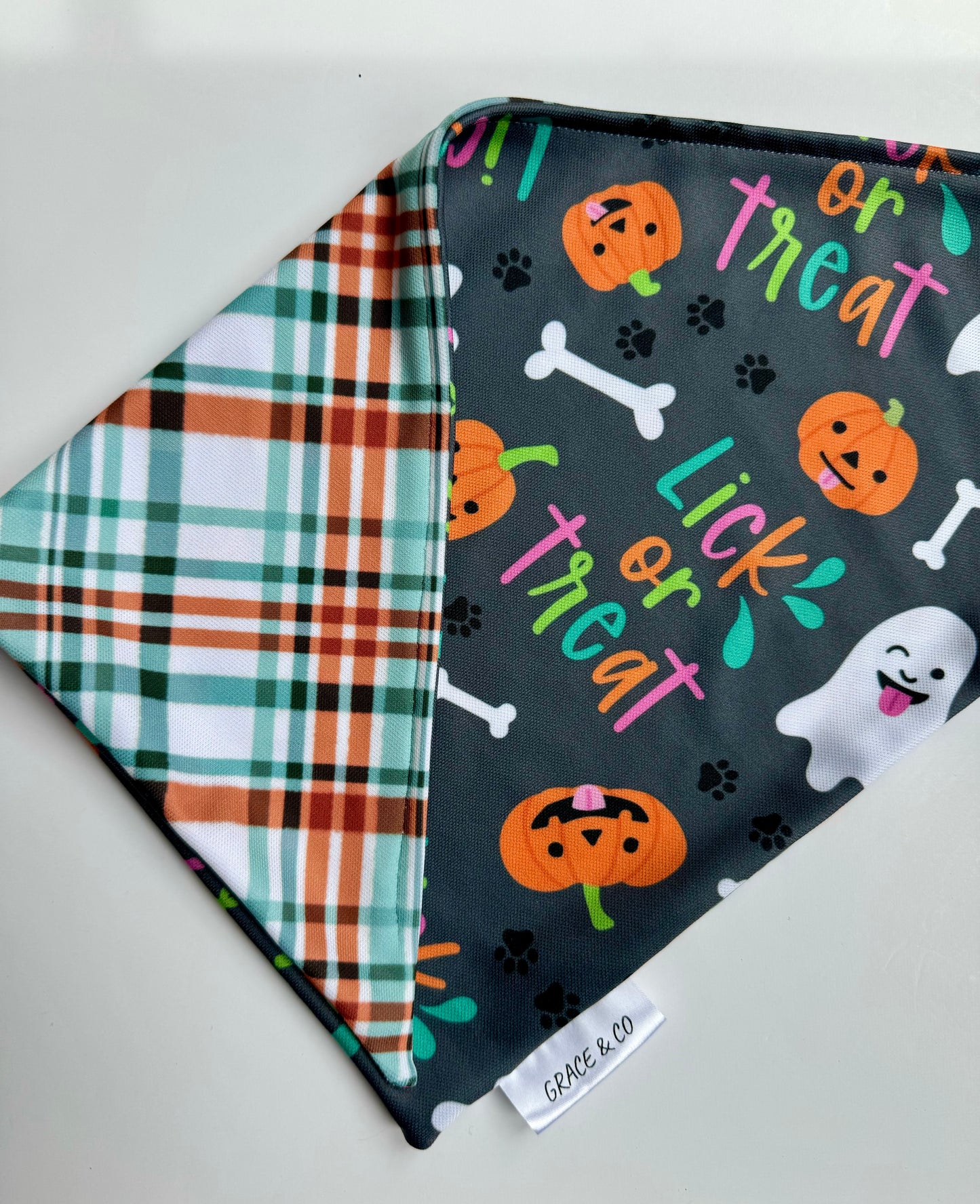 Lick or Treat; 2 in 1 Double Sided Halloween Dog Bandana