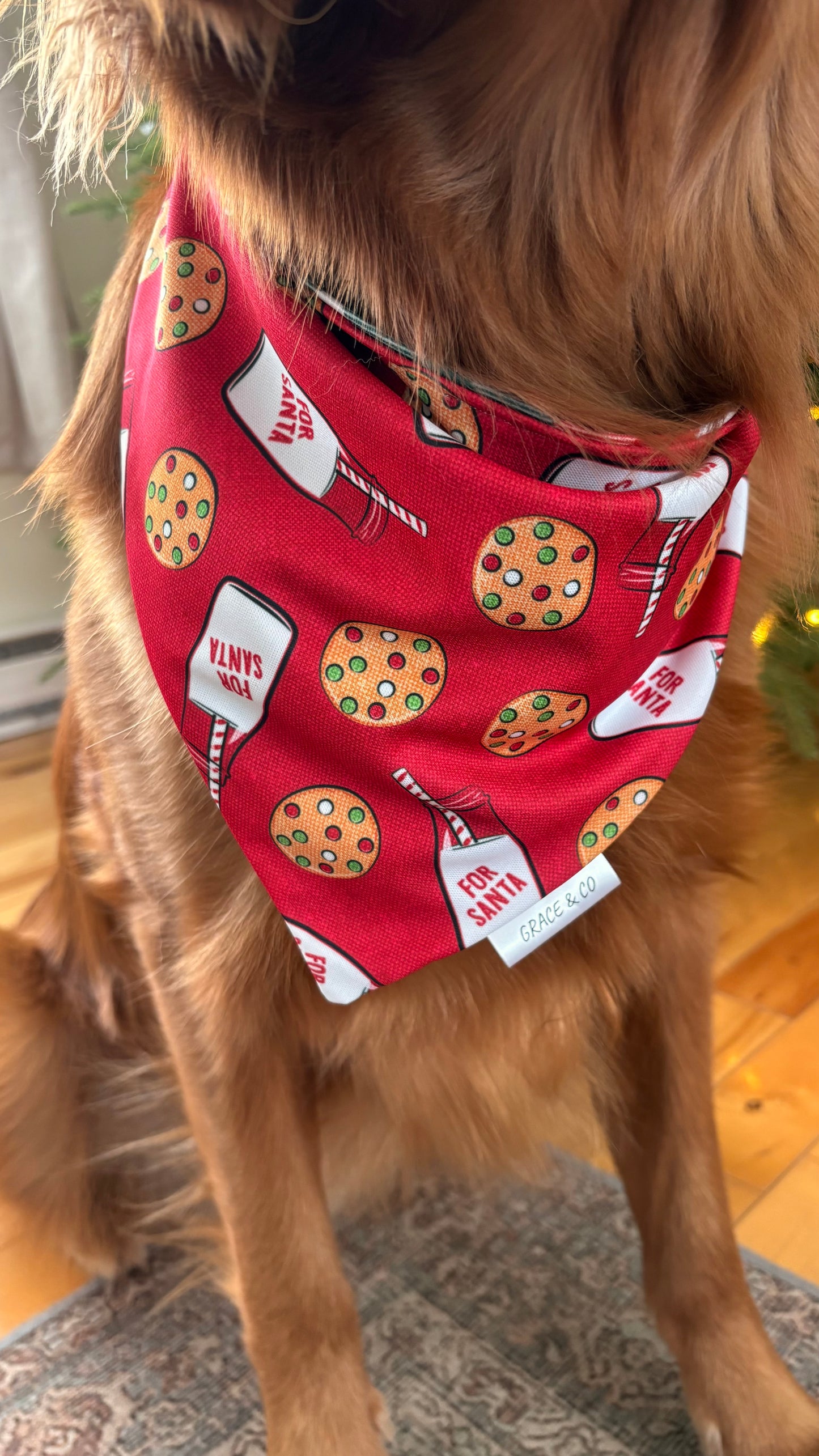 Milk & Cookies For Santa: 2 in 1, double sided dog bandana