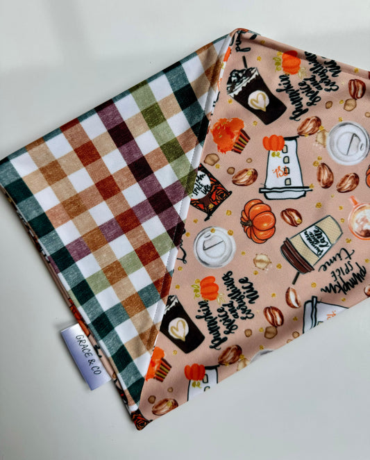 Pumpkin Spice & Everything Nice; 2 in 1 Fall Themed Dog Bandana