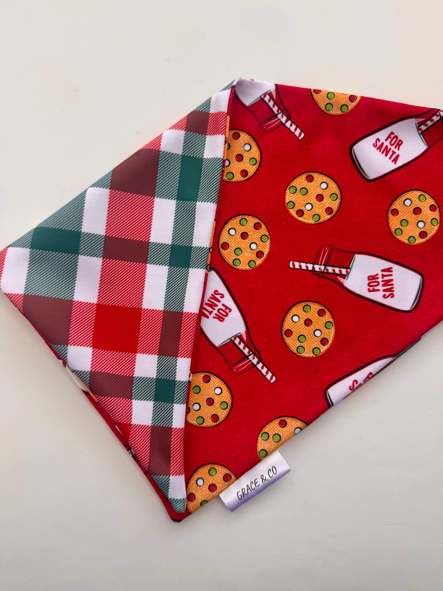 Milk & Cookies For Santa: 2 in 1, double sided dog bandana