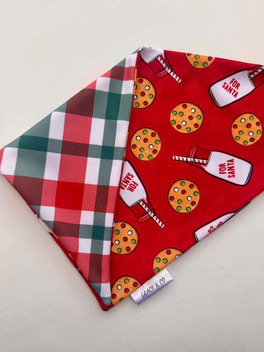 Milk & Cookies For Santa: 2 in 1, double sided dog bandana