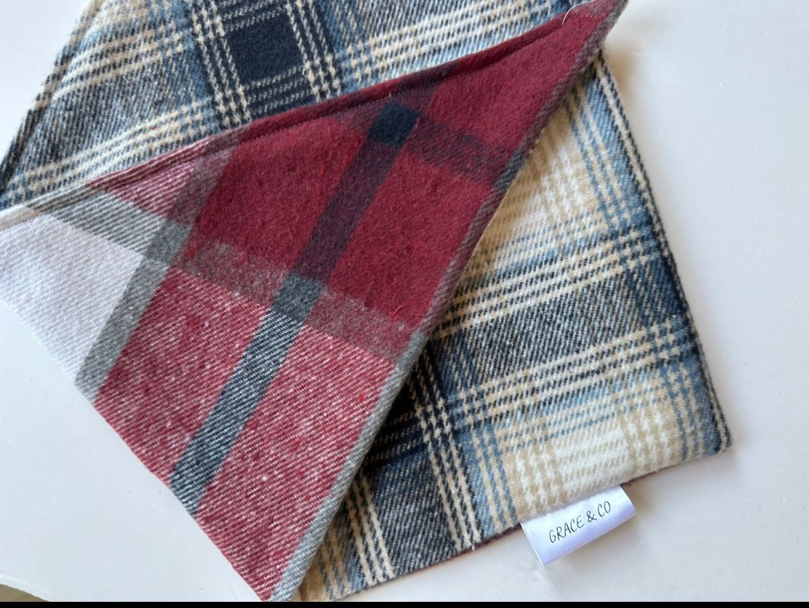 Burgundy and Blue Cozy Flannel Christmas Plaid, Dog Bandana