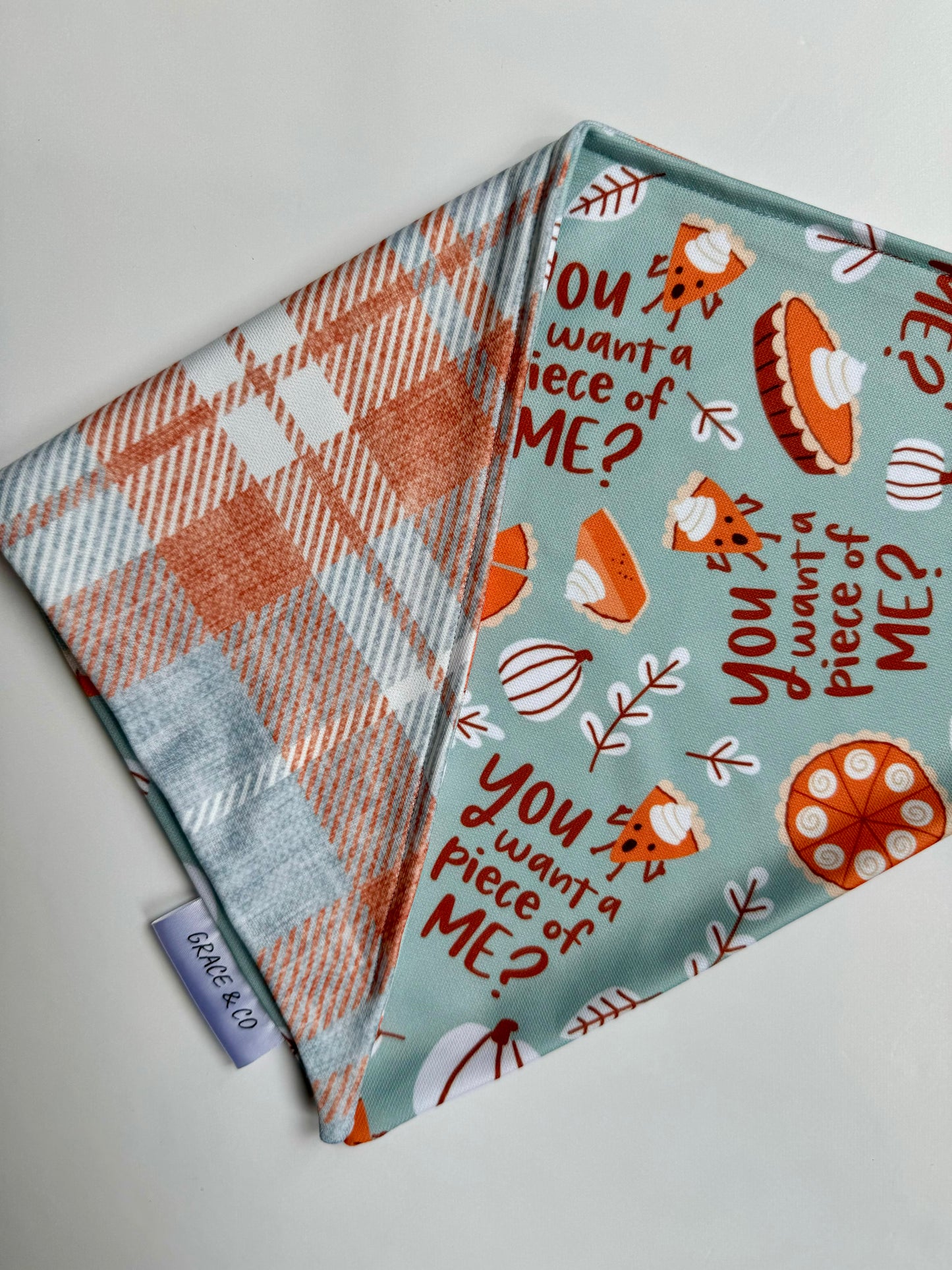 You Want A Piece Of Me?: Pumpkin Pie Double sided dog bandana; water resistant