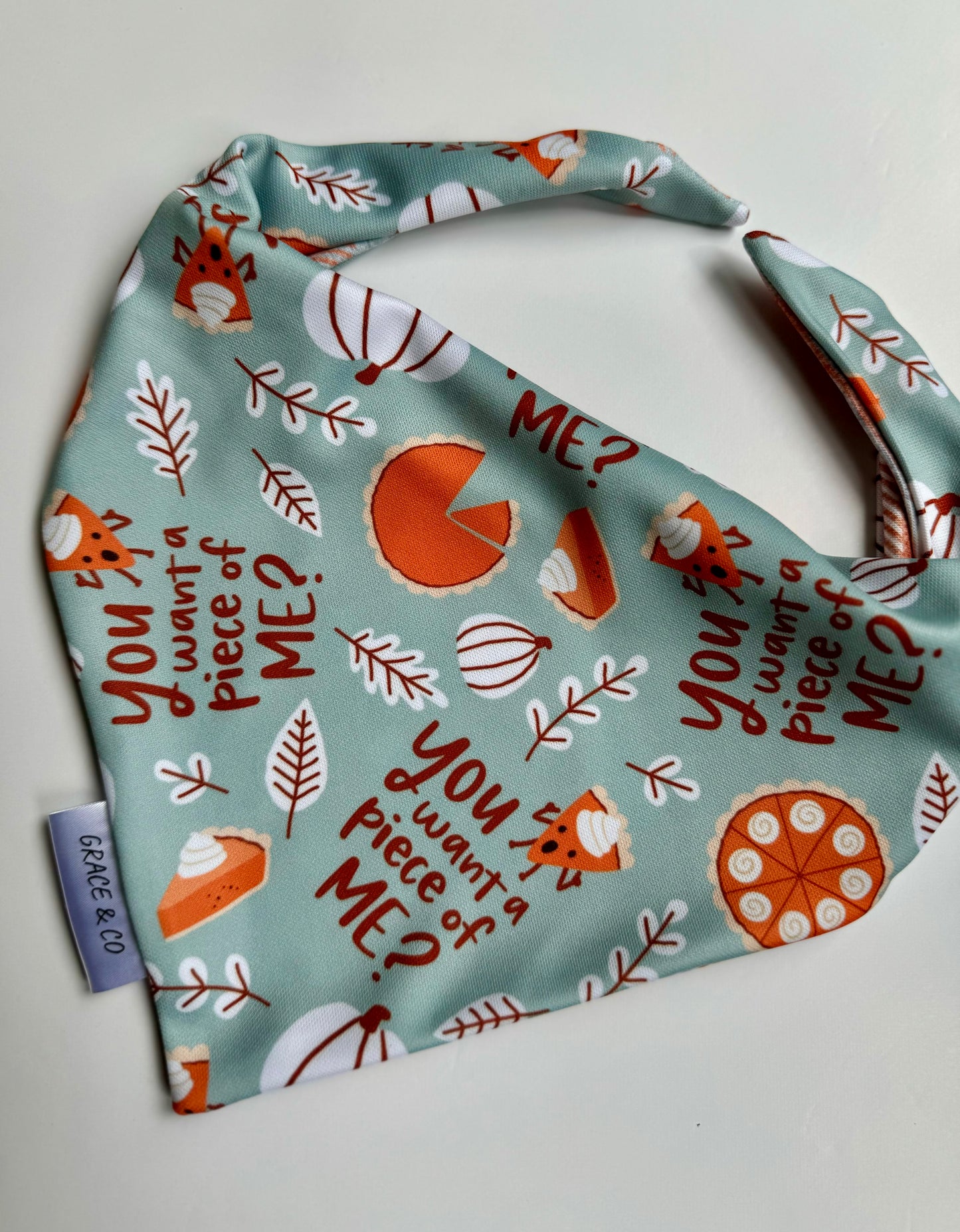 You Want A Piece Of Me?: Pumpkin Pie Double sided dog bandana; water resistant