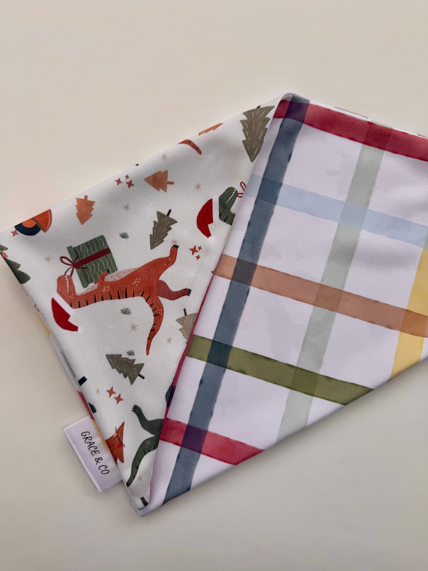 Christmas Dino's 3.0: 2 in 1, double sided dog bandana