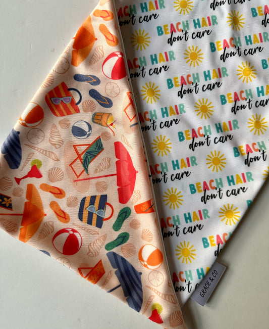 Beach Hair Don’t Care, 2 in 1 dog bandana: water resistant