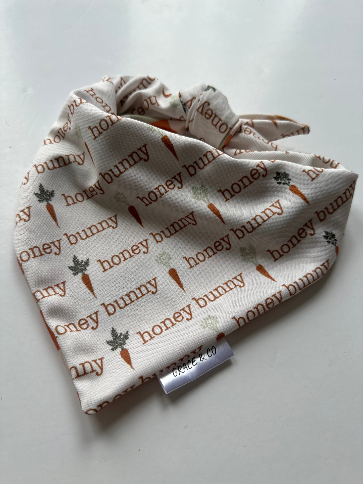 Honey Bunny, Double Sided Easter Bandana w/ Brass Snaps