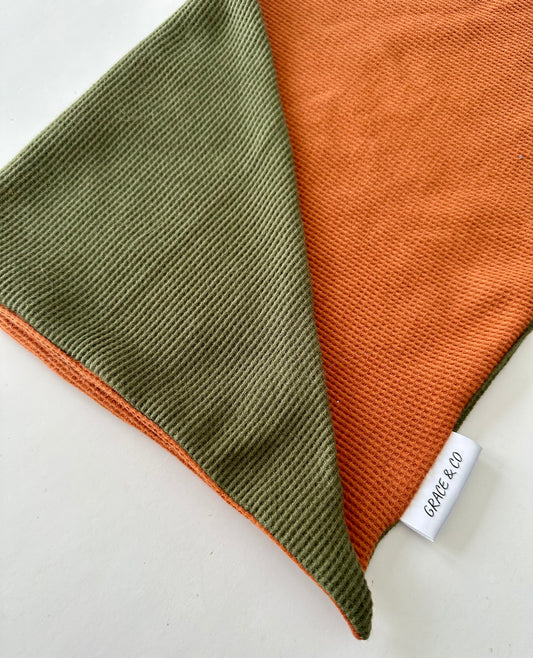 Forest Green / Hunting Orange Waffle Knit w/ Brass Snaps