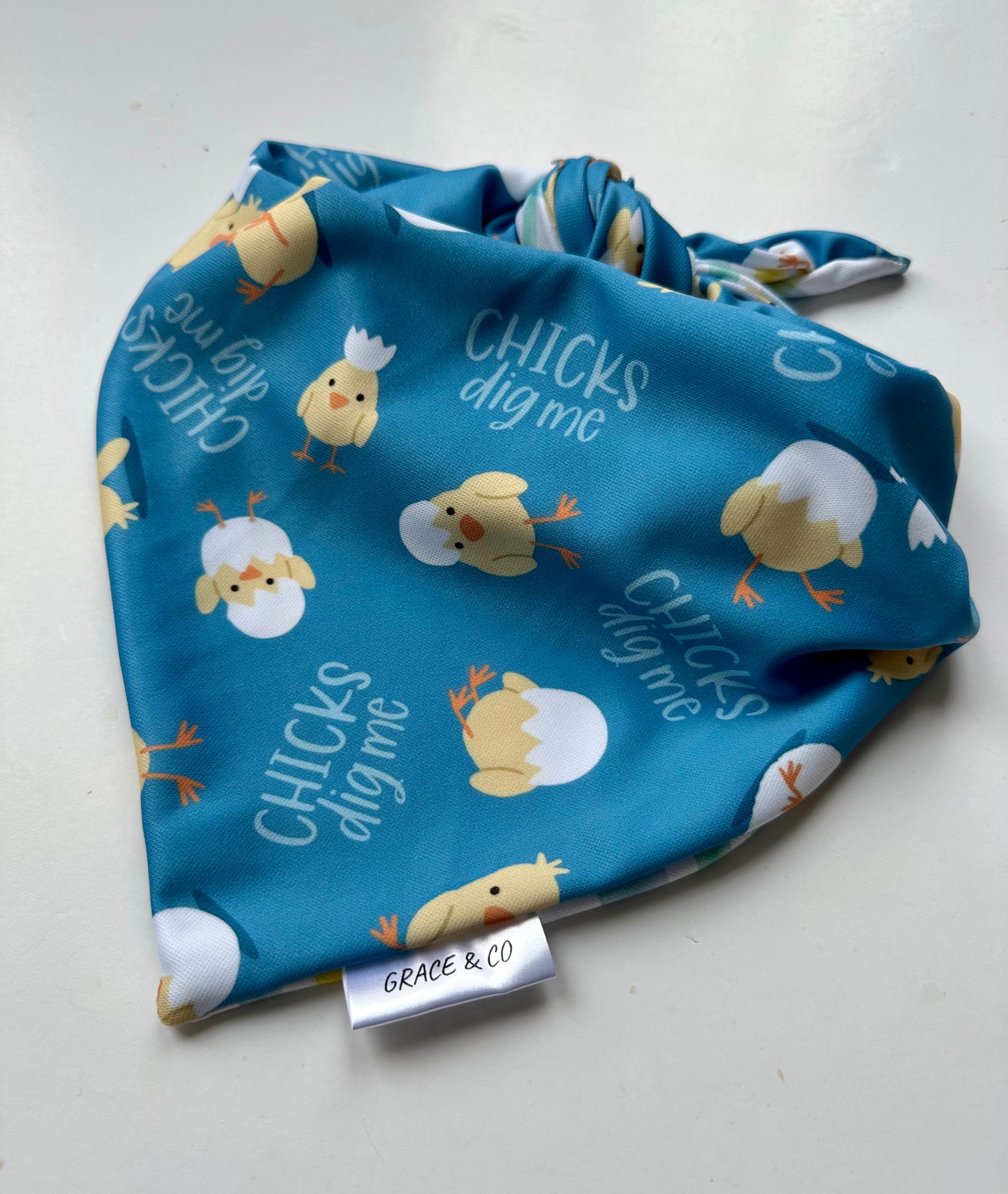 Chick's Dig Me, Double Sided Easter Bandana w/ Brass Snaps