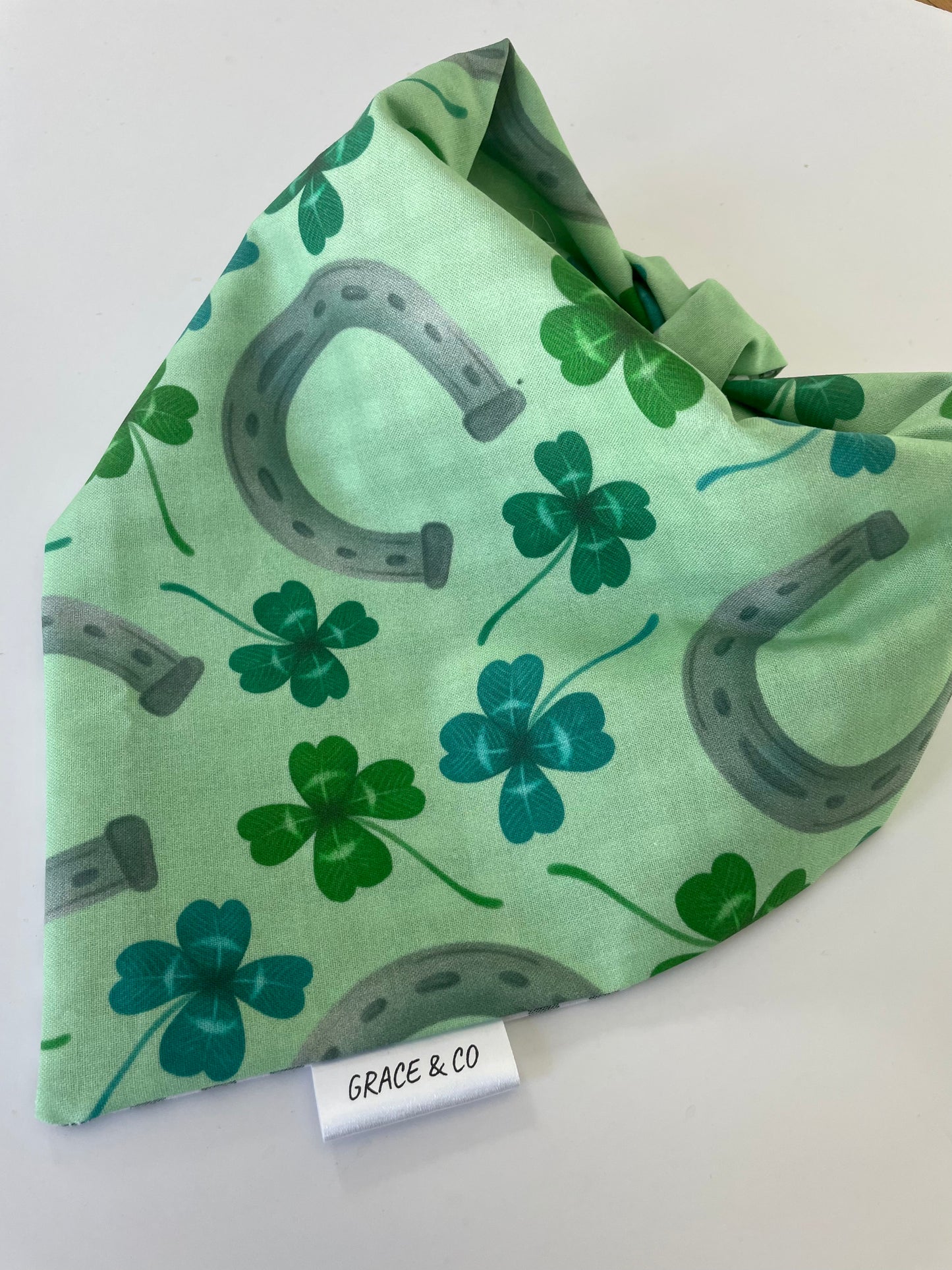 Lucky Horse Shoes, Double Sided Dog Bandana w/ Brass Snaps