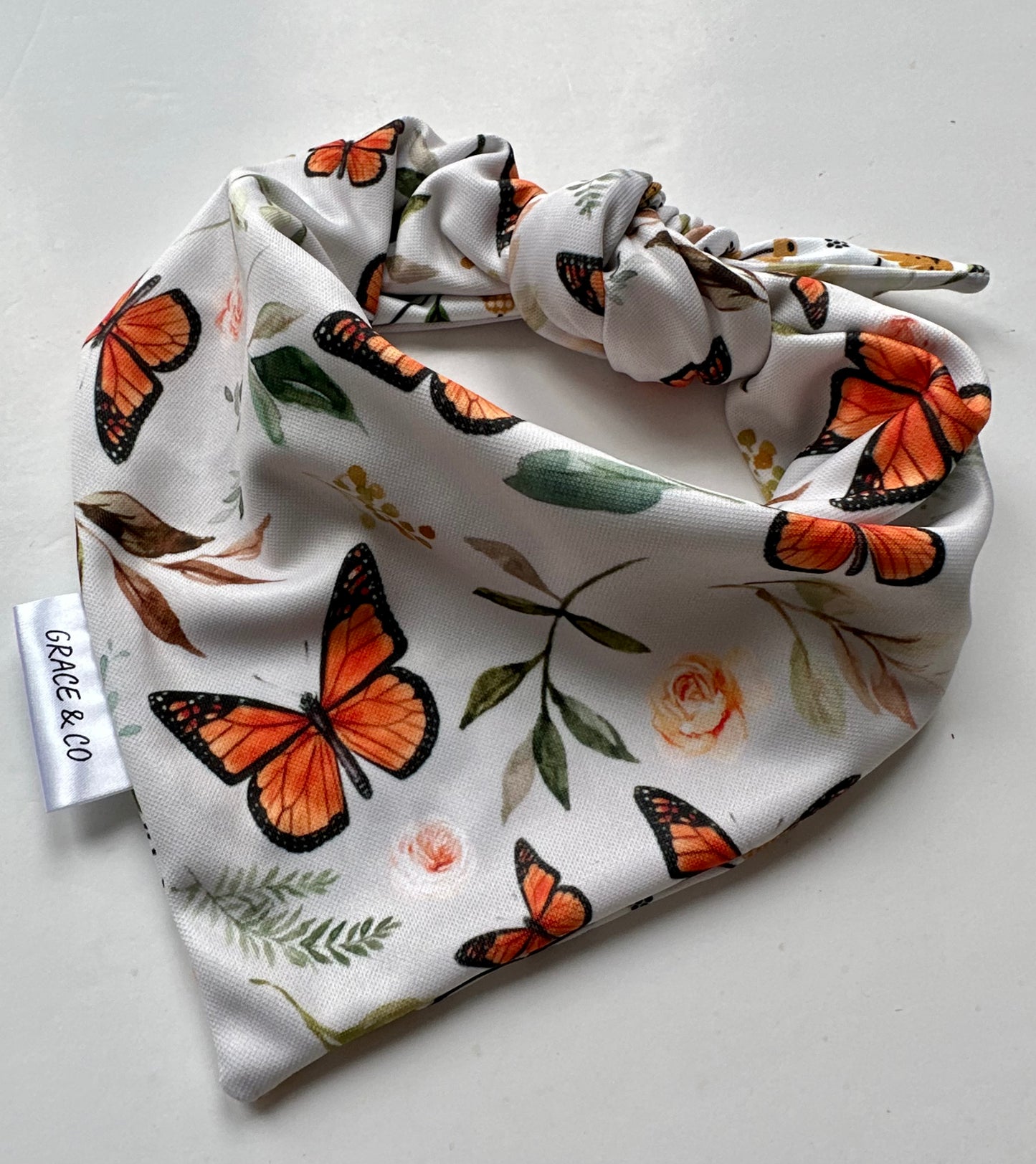 Spring Flowers and Butterflies, Double Sided Dog Bandana w/ Brass Snaps