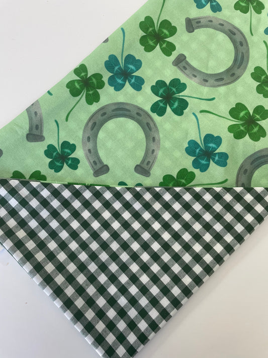 Lucky Horse Shoes, Double Sided Dog Bandana w/ Brass Snaps