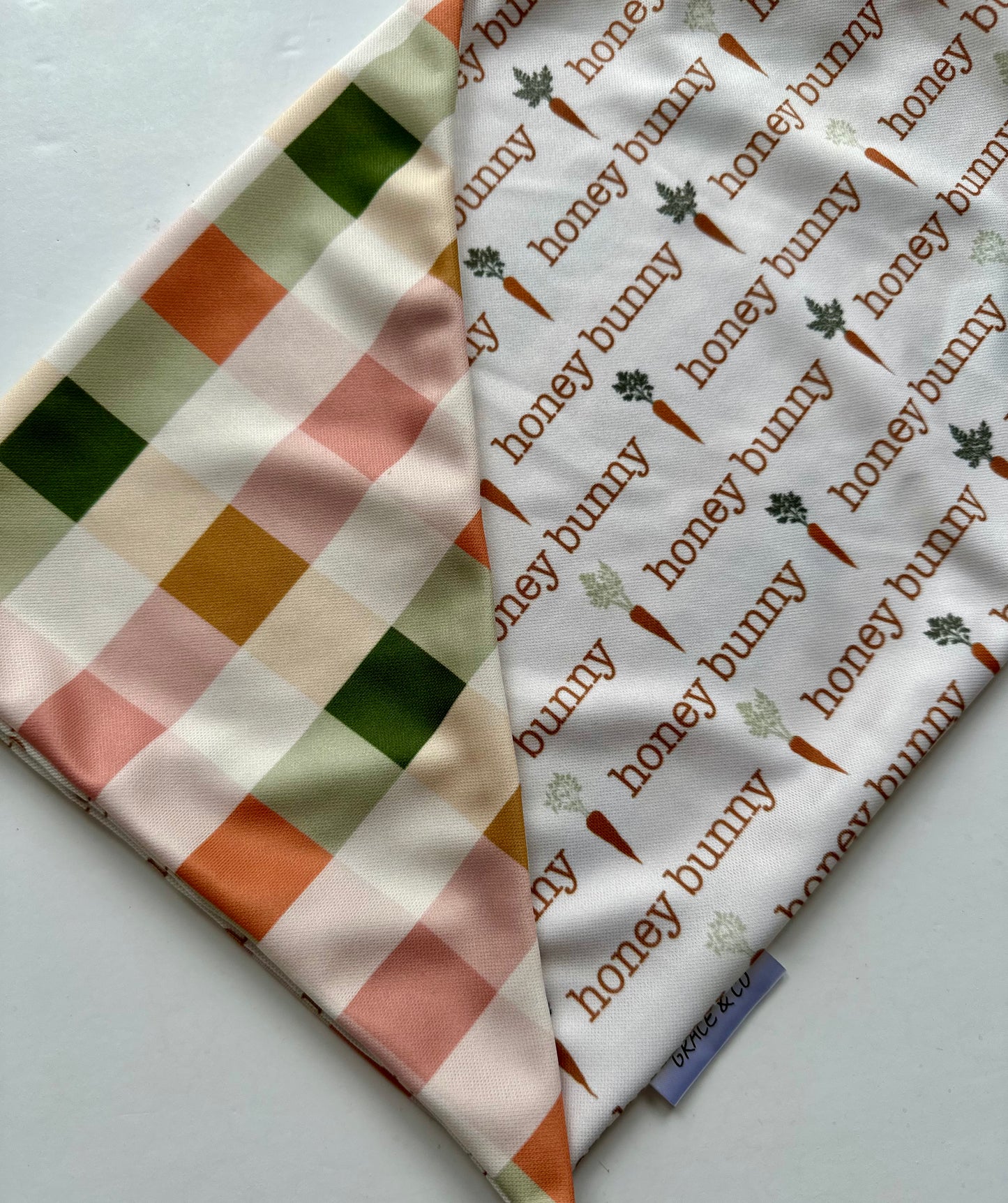 Honey Bunny, Double Sided Easter Bandana w/ Brass Snaps