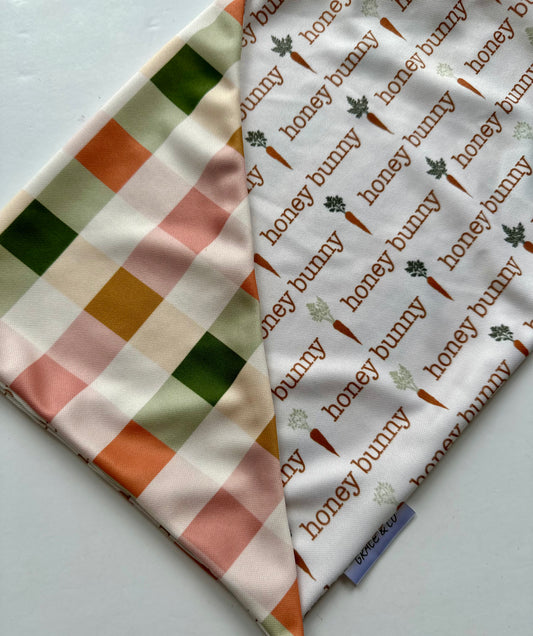 Honey Bunny, Double Sided Easter Bandana w/ Brass Snaps