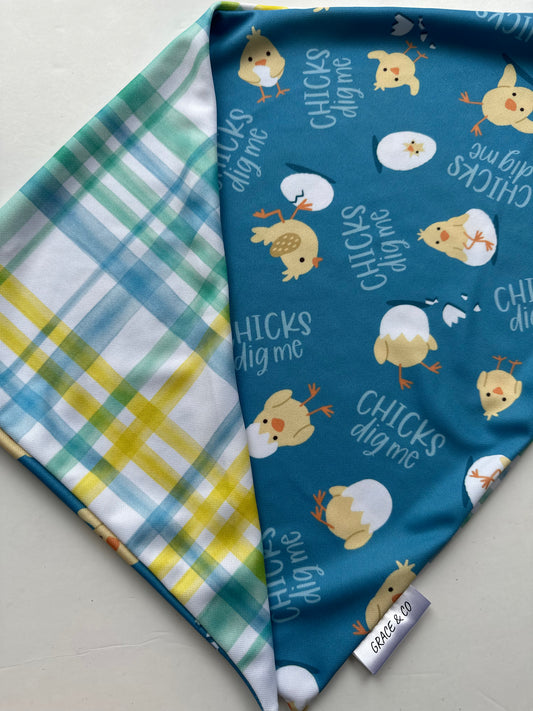 Chick's Dig Me, Double Sided Easter Bandana w/ Brass Snaps