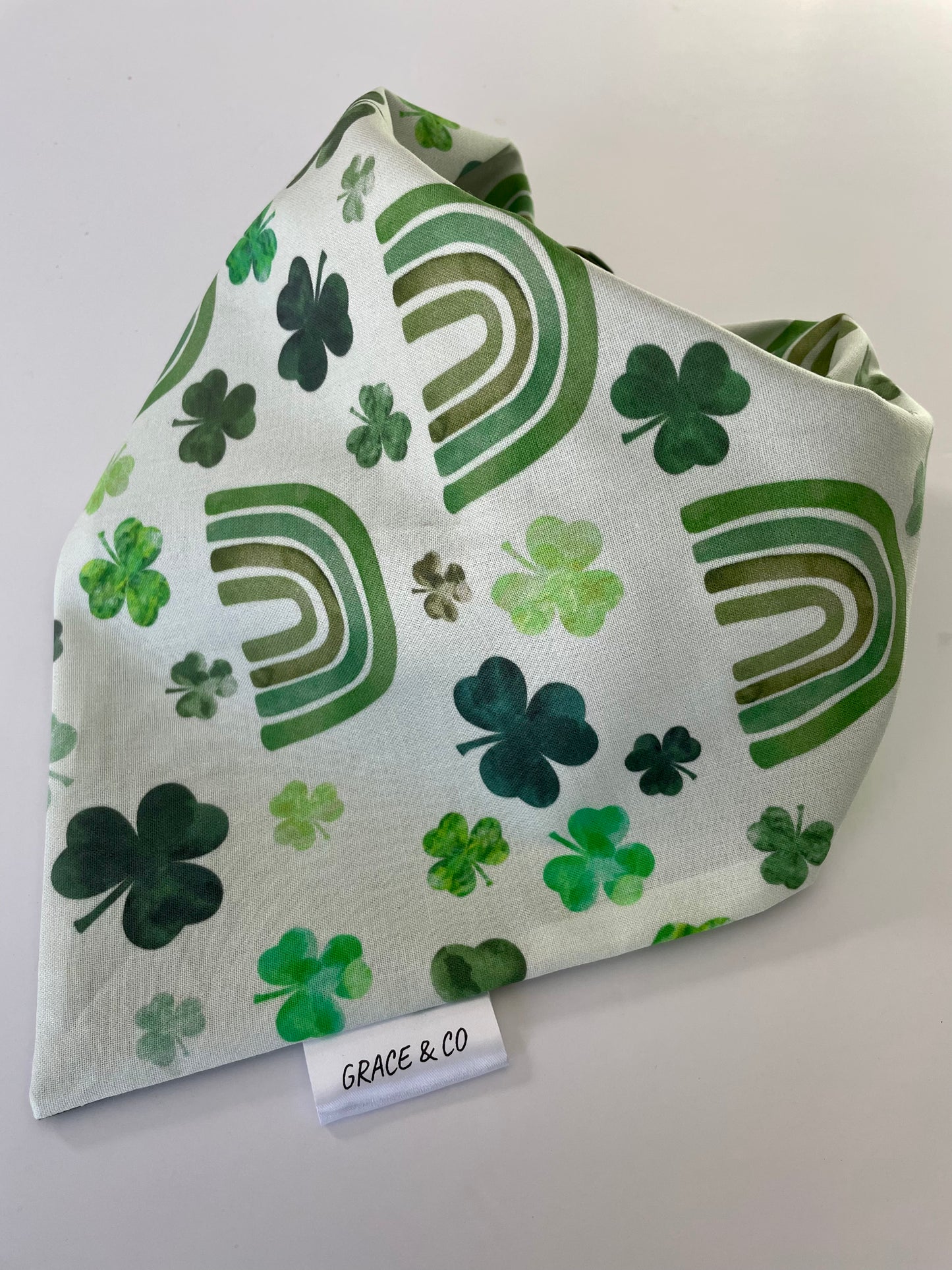 Rainbows & Lucky Clovers, Double Sided Bandana w/ Brass Snaps